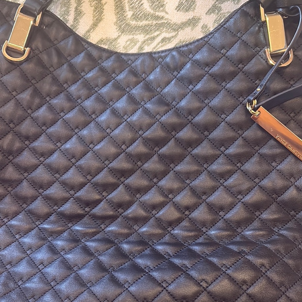 Black Quilted Leather  Vince Camuto Tote Bag